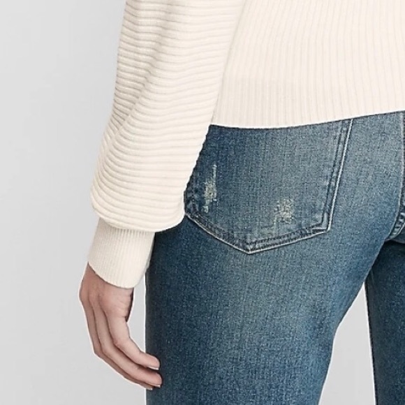 NEW ✨ Express Ribbed Wrap-Front Tie Top (Ivory) - Picture 4 of 7